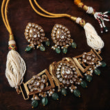 EXQUISITE POLKI KUNDAN AND FLUORITE STONE CHOKER WITH EARRINGS