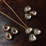 FINEST QUALITY POLKI KUNDAN PENDANT WITH EARRINGS