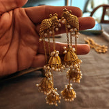 GOLD PLATED HANGING BIRD STATEMENT EARRINGS