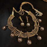 DESGINER MOSSAINITE KUNDAN CHOKER WITH PEARL STRINGS AND EARRINGS