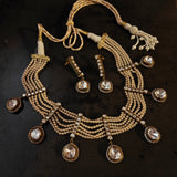 DESGINER MOSSAINITE KUNDAN CHOKER WITH PEARL STRINGS AND EARRINGS