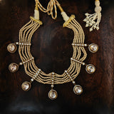 DESGINER MOSSAINITE KUNDAN CHOKER WITH PEARL STRINGS AND EARRINGS