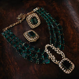 EXCLUSIVE CZ STONE AND DOUBLET STONE NECKLACE WITH EARRINGS