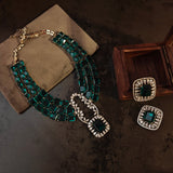 EXCLUSIVE CZ STONE AND DOUBLET STONE NECKLACE WITH EARRINGS