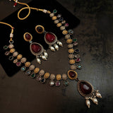 REAL SILVER PLATED SEMI PRECIOUS STONE NECKLACE WITH EARRINGS