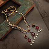 REAL SILVER PLATED SEMI PRECIOUS STONE NECKLACE WITH EARRINGS