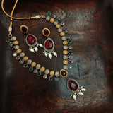 REAL SILVER PLATED SEMI PRECIOUS STONE NECKLACE WITH EARRINGS