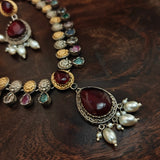 REAL SILVER PLATED SEMI PRECIOUS STONE NECKLACE WITH EARRINGS