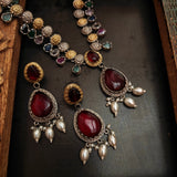 REAL SILVER PLATED SEMI PRECIOUS STONE NECKLACE WITH EARRINGS