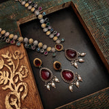 REAL SILVER PLATED SEMI PRECIOUS STONE NECKLACE WITH EARRINGS