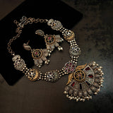 REAL SILVER PLATED SEMI PRECIOUS STONE NECKLACE WITH EARRINGS