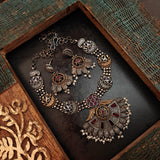 REAL SILVER PLATED SEMI PRECIOUS STONE NECKLACE WITH EARRINGS