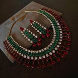EMERALD & SAPPHIRE CZ STONE STATEMENT CHOKER SET