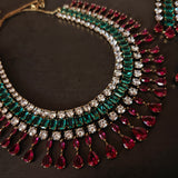 EMERALD & SAPPHIRE CZ STONE STATEMENT CHOKER SET