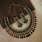 EMERALD & SAPPHIRE CZ STONE STATEMENT CHOKER SET