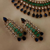 EMERALD & SAPPHIRE CZ STONE STATEMENT CHOKER SET