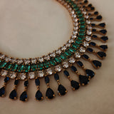 EMERALD & SAPPHIRE CZ STONE STATEMENT CHOKER SET