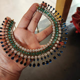 EMERALD & SAPPHIRE CZ STONE STATEMENT CHOKER SET