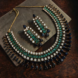 EMERALD & SAPPHIRE CZ STONE STATEMENT CHOKER SET