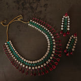 EMERALD & SAPPHIRE CZ STONE STATEMENT CHOKER SET