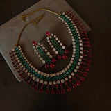 EMERALD & SAPPHIRE CZ STONE STATEMENT CHOKER SET