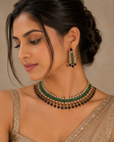 EMERALD & SAPPHIRE CZ STONE STATEMENT CHOKER SET