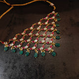 HANDCRAFTED RUBY EMERALD POLKI KUNDAN STATEMENT NECKLACE SET