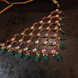 HANDCRAFTED RUBY EMERALD POLKI KUNDAN STATEMENT NECKLACE SET