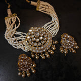 HANDCRAFTED MULTI-STRAND MOSSAONITE STONE CHOKER SET
