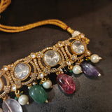 HANDCRAFTED MULTI-GEMSTONE POLKI KUNDAN CHOKER SET