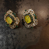 HANDCRAFTED PERIDOT & EMERALD CRYSTAL STATEMENT STUD EARRINGS