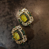 HANDCRAFTED PERIDOT & EMERALD CRYSTAL STATEMENT STUD EARRINGS