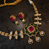 HANDCRAFTED RUBY & EMERALD POLKI KUNDAN PENDANT NECKLACE SET