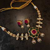 HANDCRAFTED RUBY & EMERALD POLKI KUNDAN PENDANT NECKLACE SET