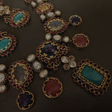ROYAL NAVRATNA POLKI STATEMENT NECKLACE SET WITH MATCHING EARRINGS