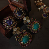 ROYAL NAVRATNA POLKI STATEMENT NECKLACE SET WITH MATCHING EARRINGS