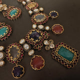 ROYAL NAVRATNA POLKI STATEMENT NECKLACE SET WITH MATCHING EARRINGS