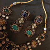ROYAL NAVRATNA POLKI STATEMENT NECKLACE SET WITH MATCHING EARRINGS