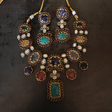 ROYAL NAVRATNA POLKI STATEMENT NECKLACE SET WITH MATCHING EARRINGS