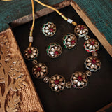 ROYAL FLORAL POLKI STATEMENT MEENAKARI CHOKER SET ALONG WITH RING