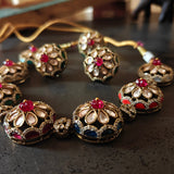 ROYAL FLORAL POLKI STATEMENT MEENAKARI CHOKER SET ALONG WITH RING