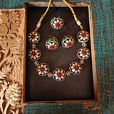 ROYAL FLORAL POLKI STATEMENT MEENAKARI CHOKER SET ALONG WITH RING