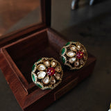ROYAL FLORAL POLKI STATEMENT MEENAKARI CHOKER SET ALONG WITH RING