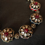 ROYAL FLORAL POLKI STATEMENT MEENAKARI CHOKER SET ALONG WITH RING