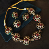 ROYAL FLORAL POLKI STATEMENT MEENAKARI CHOKER SET ALONG WITH RING