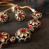 ROYAL FLORAL POLKI STATEMENT MEENAKARI CHOKER SET ALONG WITH RING