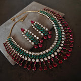 CZ STONE STATEMENT CHOKER WITH EARRINGS