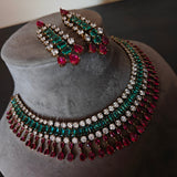 CZ STONE STATEMENT CHOKER WITH EARRINGS