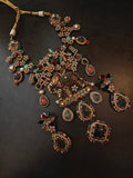 STATEMENT ELEPHANT DESIGNER SEMI PRECIOUS STONE NECKLACE WITH EARRINGS