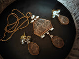 EXCLUSIVE CARVED MOONSTONE KUNDAN DROP PENDANT SET
